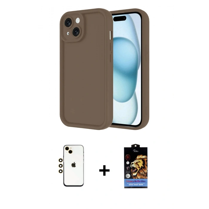 MARSİLYAN™- iPhone 14 Kılıf Yankı Yansıma Özel Seri - Siyah Buffer Hayalet Cam Ekran Koruyucu + Shine Kamera Lens - GD