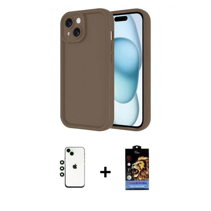 MARSİLYAN™- iPhone 14 Kılıf Yankı Yansıma Özel Seri - Siyah Buffer Hayalet Cam Ekran Koruyucu + Shine Kamera Lens - YL