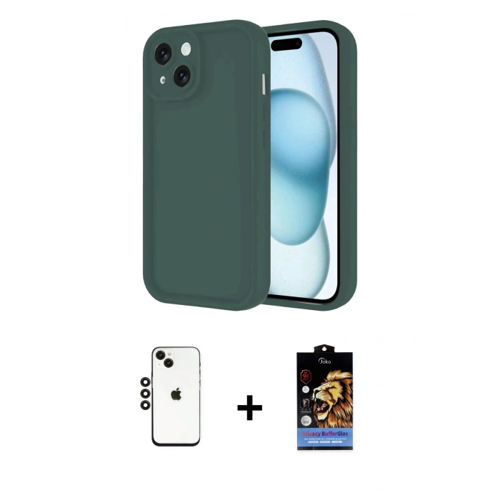 MARSİLYAN™- iPhone 14 Kılıf Yankı Yansıma Özel Seri - Siyah Buffer Hayalet Cam Ekran Koruyucu + Shine Kamera Lens - SH