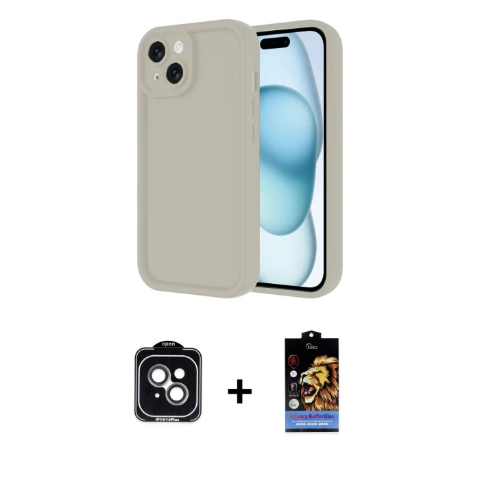 MARSİLYAN™- iPhone 14 Kılıf Yankı Yansıma Özel Seri - Siyah Buffer Hayalet Cam Ekran Koruyucu + PVD Metal Kamera Lens - YL
