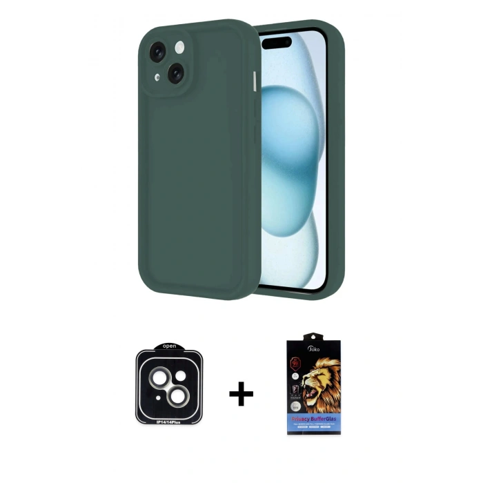 MARSİLYAN™- iPhone 14 Kılıf Yankı Yansıma Özel Seri - Siyah Buffer Hayalet Cam Ekran Koruyucu + PVD Metal Kamera Lens - YL