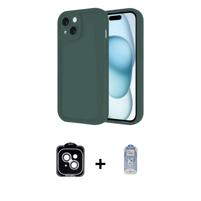 MARSİLYAN™- iPhone 14 Kılıf Yankı Yansıma Özel Seri - Siyah Joko Magic 5D Cam + Gümüş PVD Metal Kamera Lens
