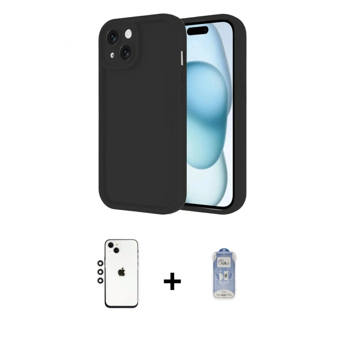 MARSİLYAN™- iPhone 14 Kılıf Yankı Yansıma Özel Seri - Siyah Joko Magic 5D Cam + Shine Kamera Lens - GS