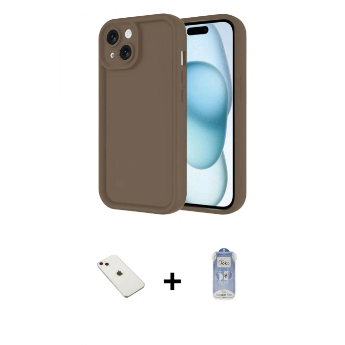 MARSİLYAN™- iPhone 14 Kılıf Yankı Yansıma Özel Seri - Siyah Joko Magic 5D Cam + Pembe Diamond Kamera Lens