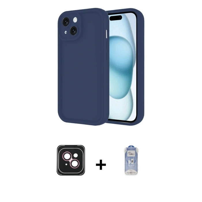 MARSİLYAN™- iPhone 14 Kılıf Yankı Yansıma Özel Seri - Siyah Joko Magic 5D Cam + PVD Metal Kamera Lens - PE