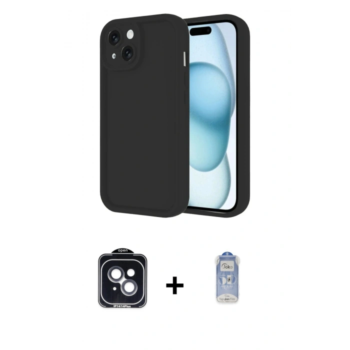 MARSİLYAN™- iPhone 14 Kılıf Yankı Yansıma Özel Seri - Siyah Joko Magic 5D Cam + PVD Metal Kamera Lens - SH