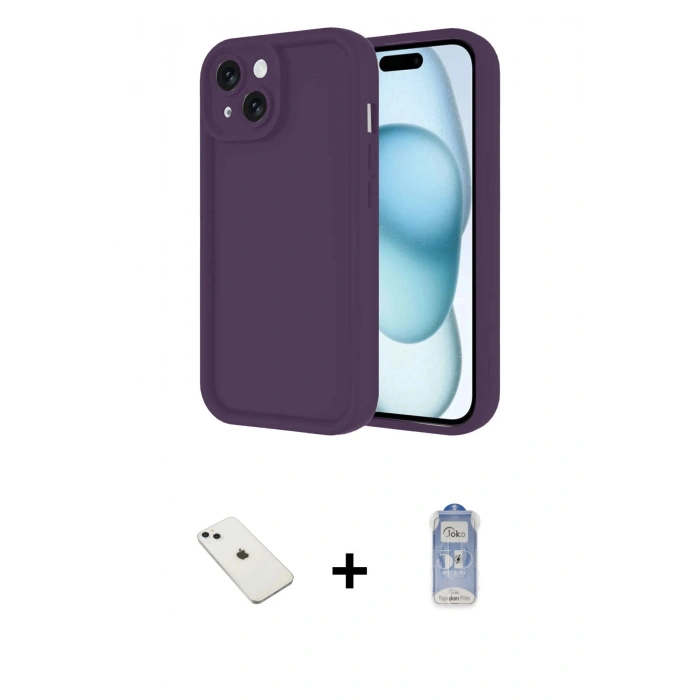 MARSİLYAN™- iPhone 14 Kılıf Yankı Yansıma Özel Seri - Siyah Joko Magic 5D Cam + Sierra Blue Diamond Kamera Lens