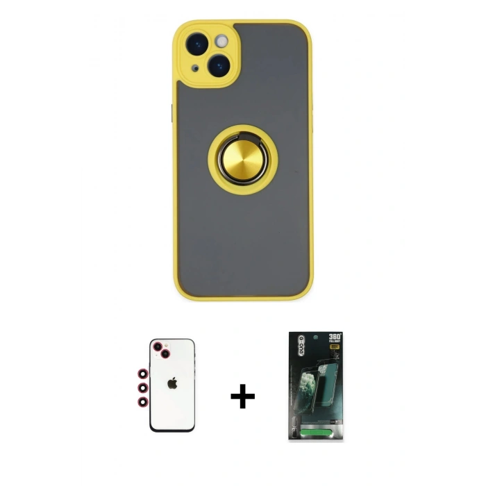 MARSİLYAN™- iPhone 14 Kılıf Yörünge Çizgi - Şeffaf 360 Full Body Arka Koruyucu + Shine Kamera Lens - KI