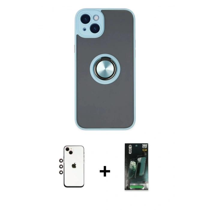MARSİLYAN™- iPhone 14 Kılıf Yörünge Çizgi - Şeffaf 360 Full Body Arka Koruyucu + Shine Kamera Lens - GI