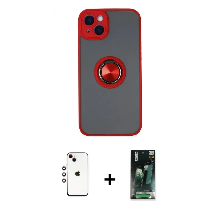 MARSİLYAN™- iPhone 14 Kılıf Yörünge Çizgi - Şeffaf 360 Full Body Arka Koruyucu + Shine Kamera Lens - GI