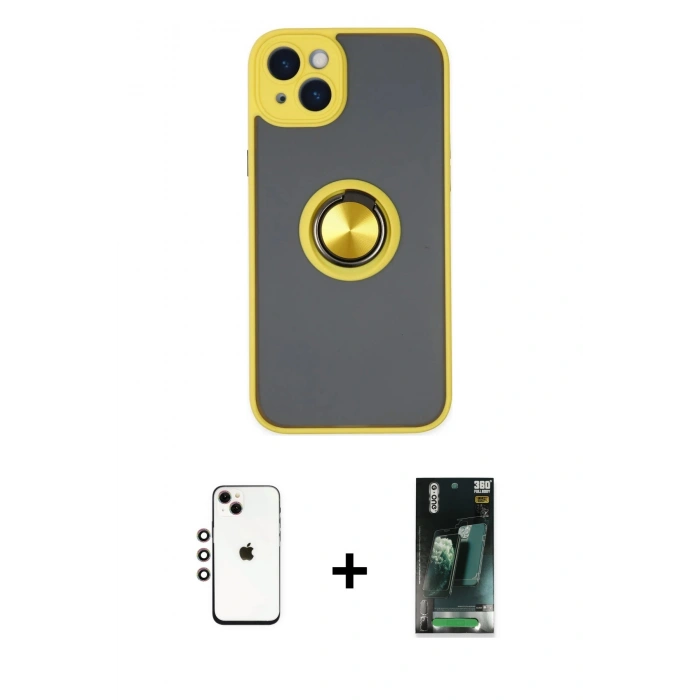MARSİLYAN™- iPhone 14 Kılıf Yörünge Çizgi - Şeffaf 360 Full Body Arka Koruyucu + Shine Kamera Lens - GI