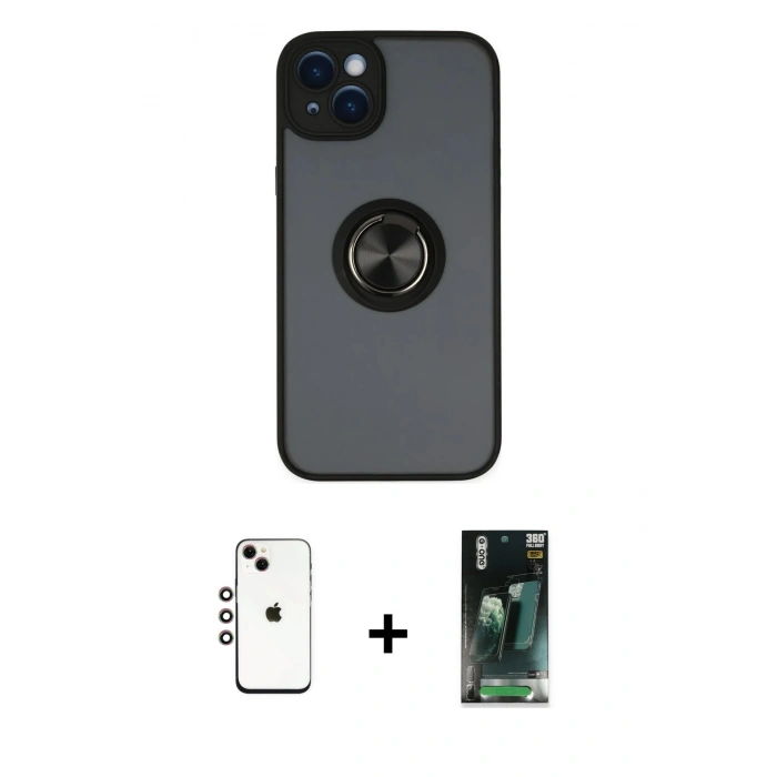 MARSİLYAN™- iPhone 14 Kılıf Yörünge Çizgi - Şeffaf 360 Full Body Arka Koruyucu + Shine Kamera Lens - GI