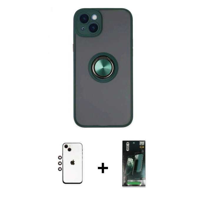 MARSİLYAN™- iPhone 14 Kılıf Yörünge Çizgi - Şeffaf 360 Full Body Arka Koruyucu + Shine Kamera Lens - GI