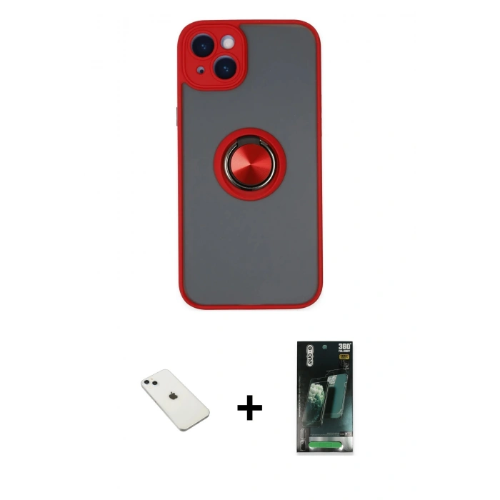 MARSİLYAN™- iPhone 14 Kılıf Yörünge Çizgi - Şeffaf 360 Full Body Arka Koruyucu + Diamond Kamera Lens - SABE