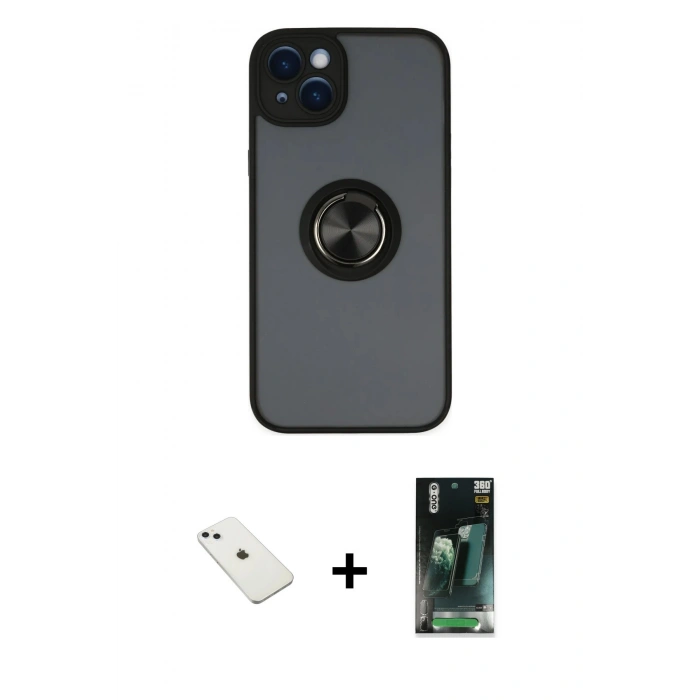 MARSİLYAN™- iPhone 14 Kılıf Yörünge Çizgi - Şeffaf 360 Full Body Arka Koruyucu + Diamond Kamera Lens - SABE