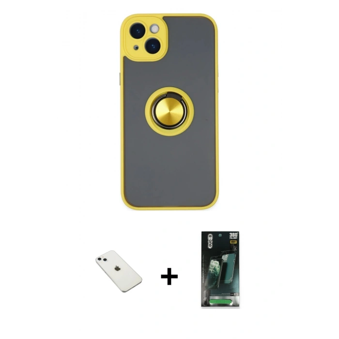 MARSİLYAN™- iPhone 14 Kılıf Yörünge Çizgi - Şeffaf 360 Full Body Arka Koruyucu + Diamond Kamera Lens - SABE