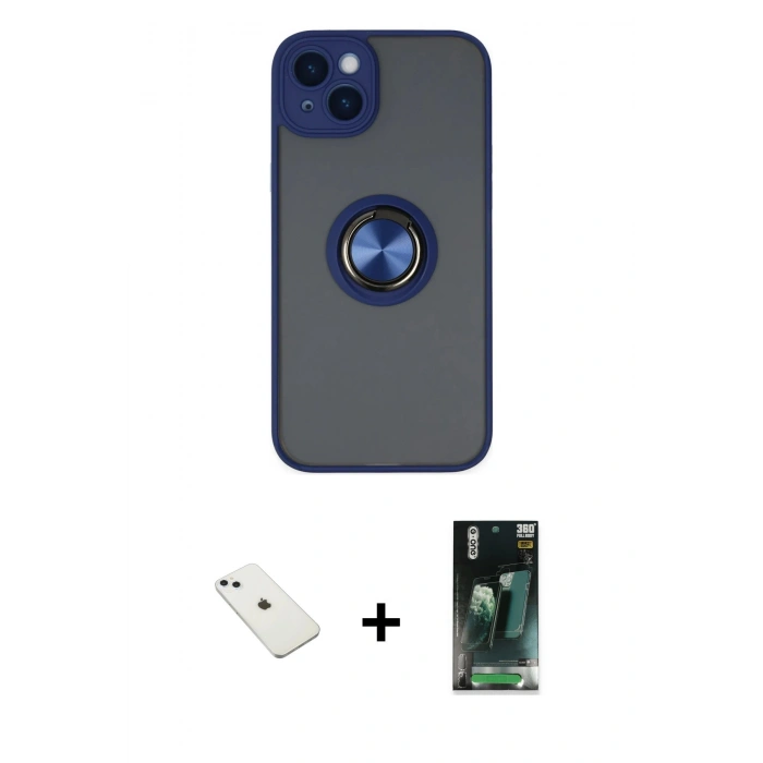 MARSİLYAN™- iPhone 14 Kılıf Yörünge Çizgi - Şeffaf 360 Full Body Arka Koruyucu + Diamond Kamera Lens - SABE