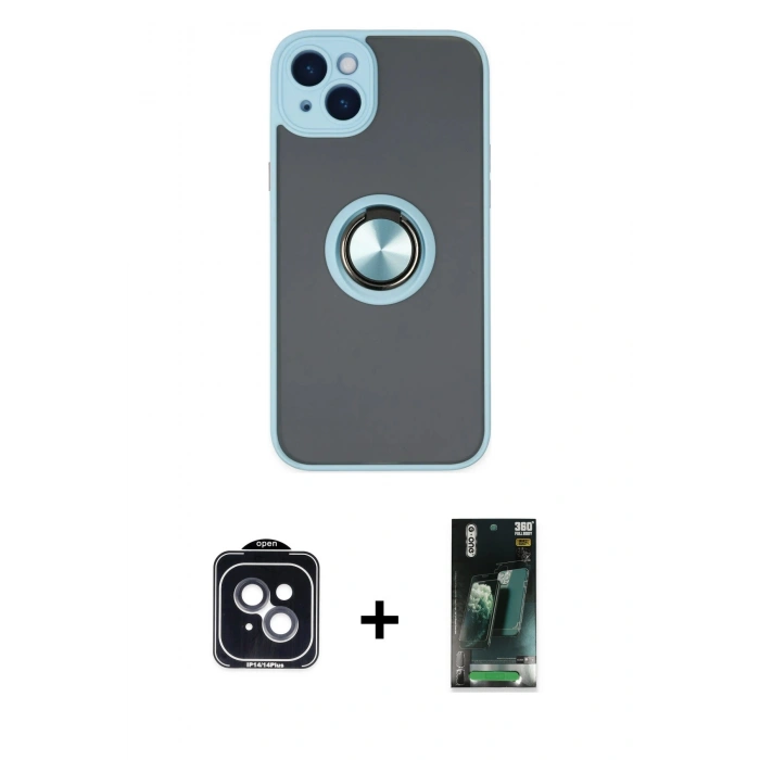 MARSİLYAN™- iPhone 14 Kılıf Yörünge Çizgi - Şeffaf 360 Full Body Arka Koruyucu + PVD Metal Kamera Lens - SH