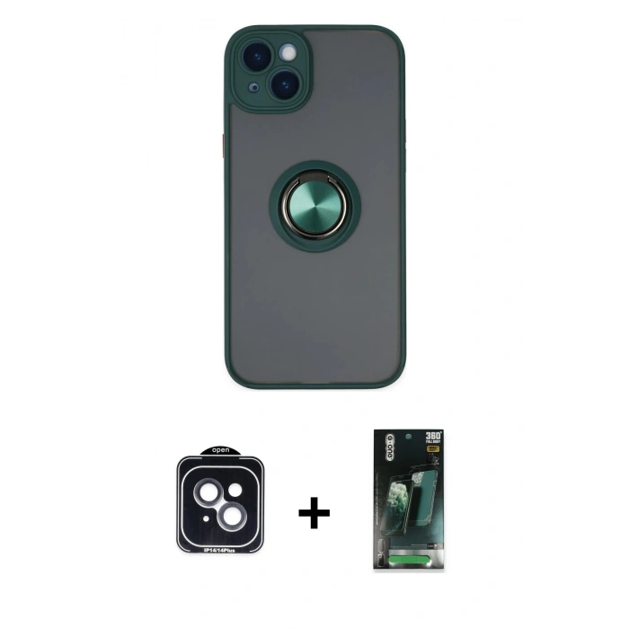 MARSİLYAN™- iPhone 14 Kılıf Yörünge Çizgi - Şeffaf 360 Full Body Arka Koruyucu + PVD Metal Kamera Lens - SH