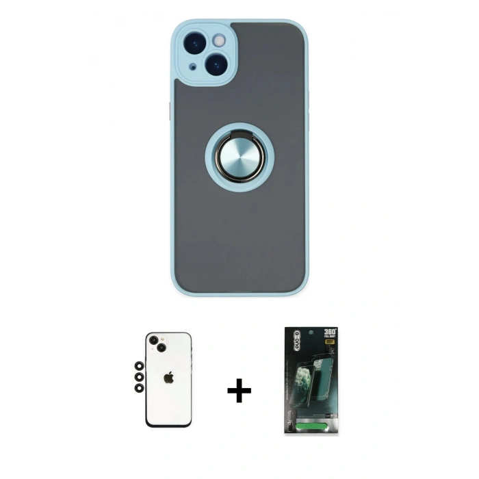MARSİLYAN™- iPhone 14 Kılıf Yörünge Çizgi - Şeffaf 360 Full Body Arka Koruyucu + Shine Kamera Lens - SH