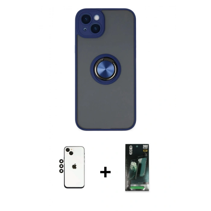 MARSİLYAN™- iPhone 14 Kılıf Yörünge Çizgi - Şeffaf 360 Full Body Arka Koruyucu + Shine Kamera Lens - SH