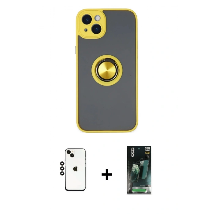 MARSİLYAN™- iPhone 14 Kılıf Yörünge Çizgi - Şeffaf 360 Full Body Arka Koruyucu + Shine Kamera Lens - SH