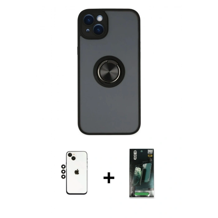 MARSİLYAN™- iPhone 14 Kılıf Yörünge Çizgi - Şeffaf 360 Full Body Arka Koruyucu + Shine Kamera Lens - SH