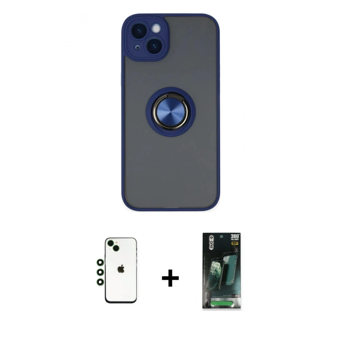 MARSİLYAN™- iPhone 14 Kılıf Yörünge Çizgi - Şeffaf 360 Full Body Arka Koruyucu + Shine Kamera Lens - YL