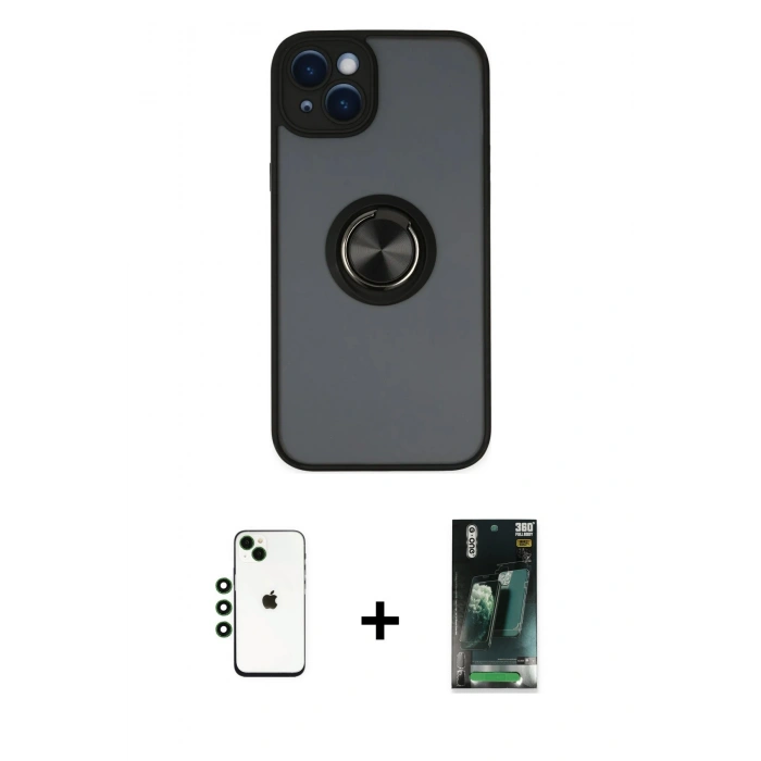 MARSİLYAN™- iPhone 14 Kılıf Yörünge Çizgi - Şeffaf 360 Full Body Arka Koruyucu + Shine Kamera Lens - YL