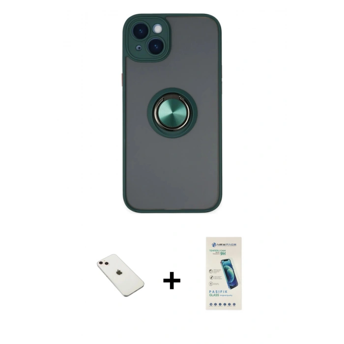 MARSİLYAN™- iPhone 14 Kılıf Yörünge Çizgi - Şeffaf Pasifik Cam Ekran Koruyucu + Diamond Kamera Lens - PE