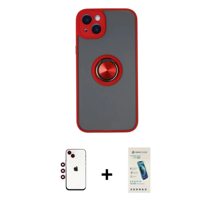 MARSİLYAN™- iPhone 14 Kılıf Yörünge Çizgi - Şeffaf Pasifik Cam Ekran Koruyucu + Shine Kamera Lens - KI