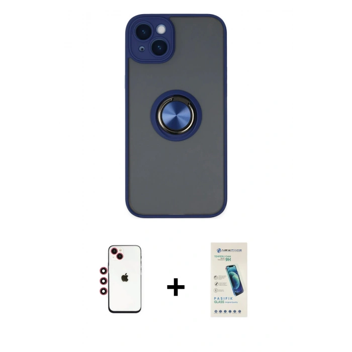MARSİLYAN™- iPhone 14 Kılıf Yörünge Çizgi - Şeffaf Pasifik Cam Ekran Koruyucu + Shine Kamera Lens - KI