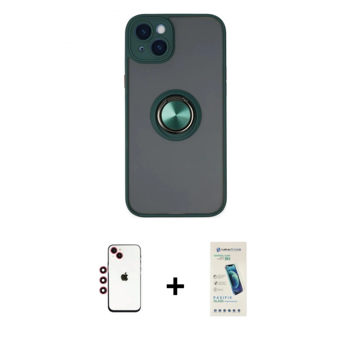 MARSİLYAN™- iPhone 14 Kılıf Yörünge Çizgi - Şeffaf Pasifik Cam Ekran Koruyucu + Shine Kamera Lens - KI