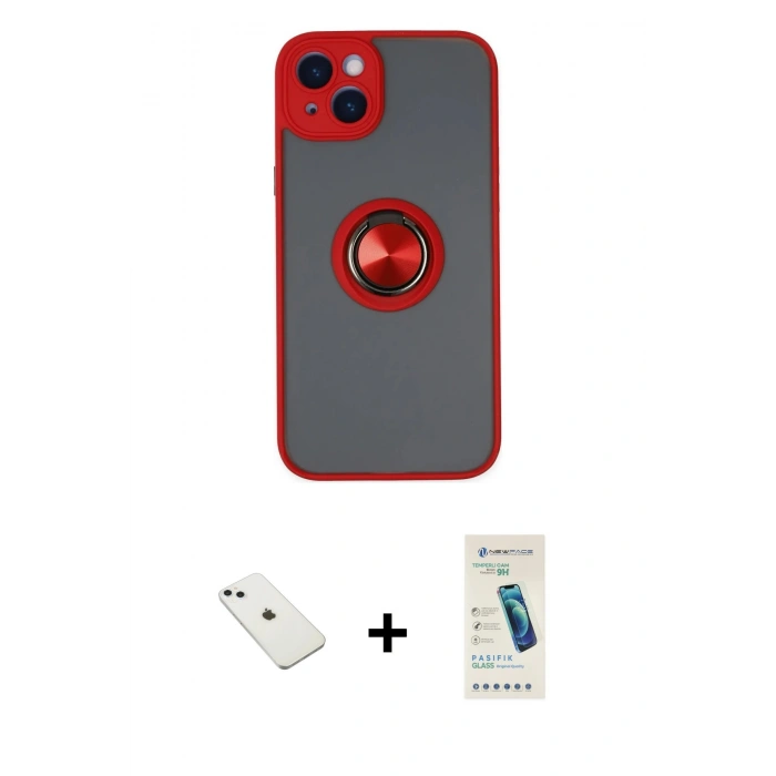 MARSİLYAN™- iPhone 14 Kılıf Yörünge Çizgi - Şeffaf Pasifik Cam Ekran Koruyucu + Diamond Kamera Lens - SABE