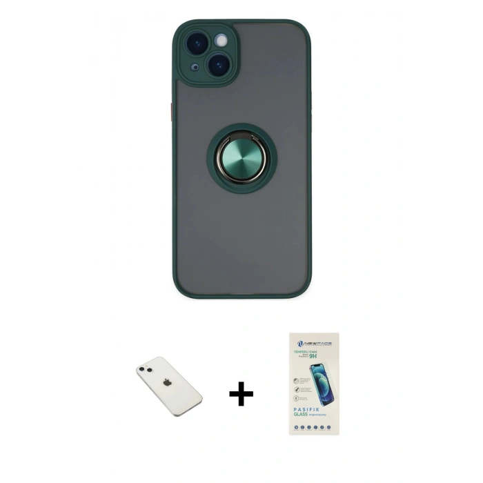 MARSİLYAN™- iPhone 14 Kılıf Yörünge Çizgi - Şeffaf Pasifik Cam Ekran Koruyucu + Diamond Kamera Lens - SABE