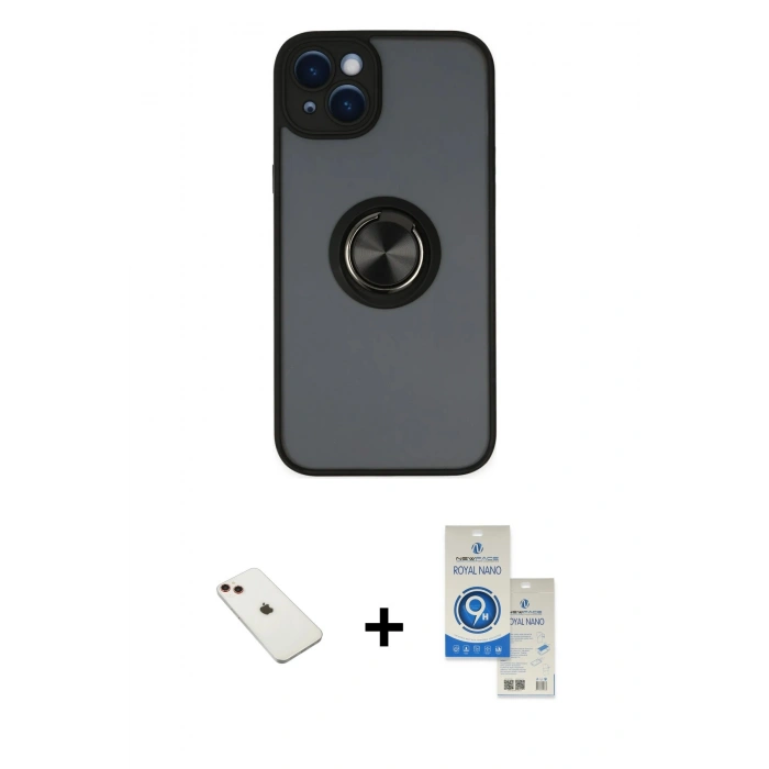 MARSİLYAN™- iPhone 14 Kılıf Yörünge Çizgi - Şeffaf Royal Nano Ekran Koruyucu + Diamond Kamera Lens - KI