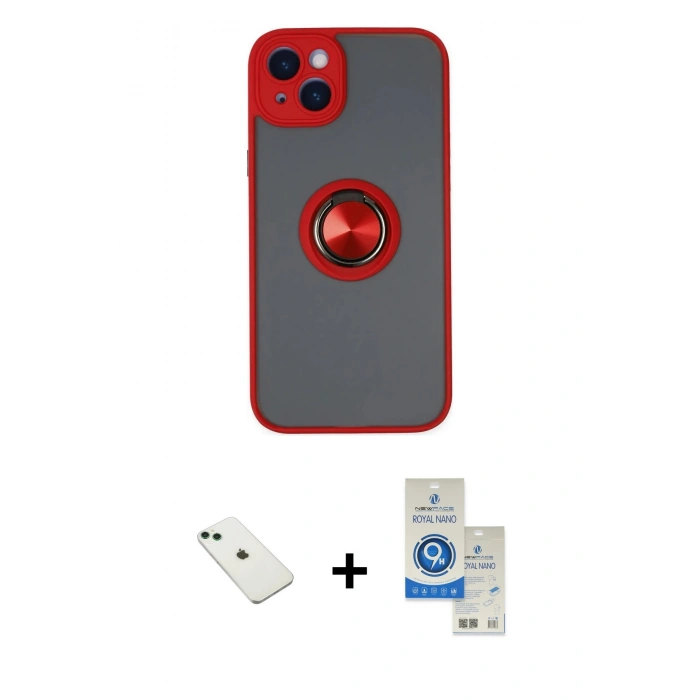 MARSİLYAN™- iPhone 14 Kılıf Yörünge Çizgi - Şeffaf Royal Nano Ekran Koruyucu + Diamond Kamera Lens - YL