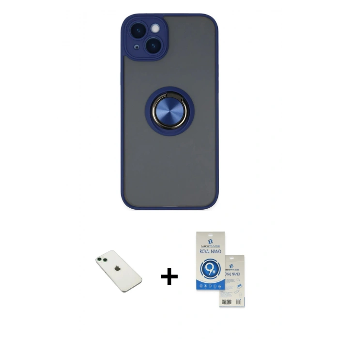 MARSİLYAN™- iPhone 14 Kılıf Yörünge Çizgi - Şeffaf Royal Nano Ekran Koruyucu + Diamond Kamera Lens - YL