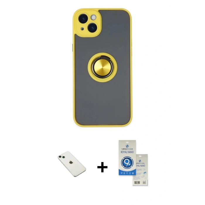 MARSİLYAN™- iPhone 14 Kılıf Yörünge Çizgi - Şeffaf Royal Nano Ekran Koruyucu + Diamond Kamera Lens - YL