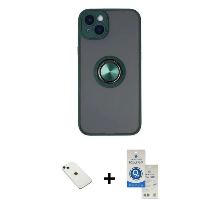 MARSİLYAN™- iPhone 14 Kılıf Yörünge Çizgi - Şeffaf Royal Nano Ekran Koruyucu + Diamond Kamera Lens - YL