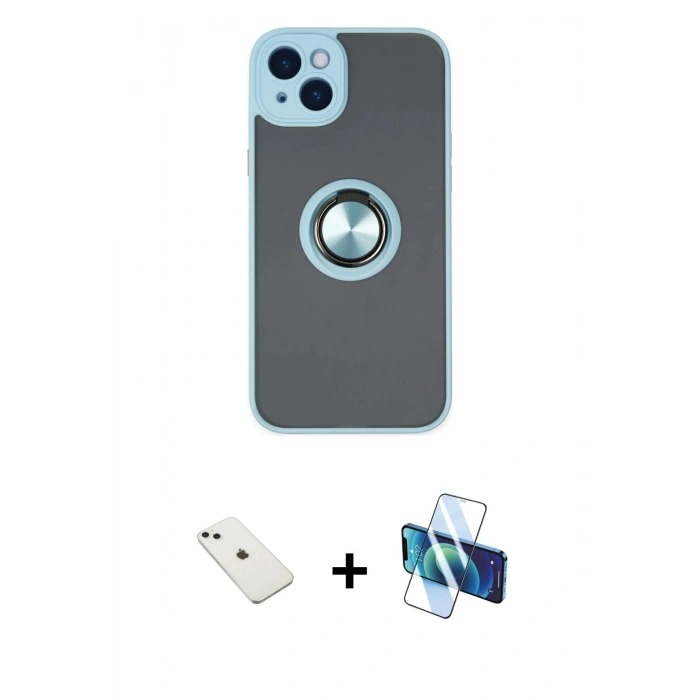 MARSİLYAN™- iPhone 14 Kılıf Yörünge Çizgi - Siyah 3D Antistatik Cam Ekran Koruyucu + Diamond Kamera Lens - SABE