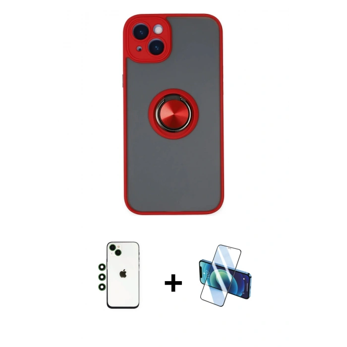 MARSİLYAN™- iPhone 14 Kılıf Yörünge Çizgi - Siyah 3D Antistatik Cam Ekran Koruyucu + Shine Kamera Lens - YL