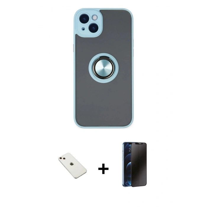 MARSİLYAN™- iPhone 14 Kılıf Yörünge Çizgi - Siyah 3D Antistatik Hayalet Cam Ekran Koruyucu + Diamond Kamera Lens - PE