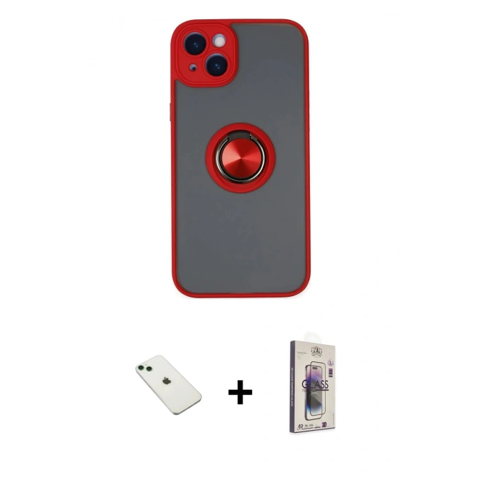 MARSİLYAN™- iPhone 14 Kılıf Yörünge Çizgi - Siyah Bilvis 3D Cam Ekran Koruyucu + Diamond Kamera Lens - YL