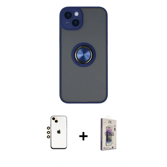 MARSİLYAN™- iPhone 14 Kılıf Yörünge Çizgi - Siyah Bilvis 3D Cam Ekran Koruyucu + Shine Kamera Lens - GD