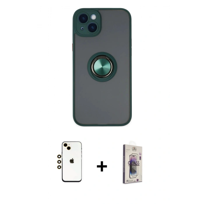 MARSİLYAN™- iPhone 14 Kılıf Yörünge Çizgi - Siyah Bilvis 3D Cam Ekran Koruyucu + Shine Kamera Lens - GD