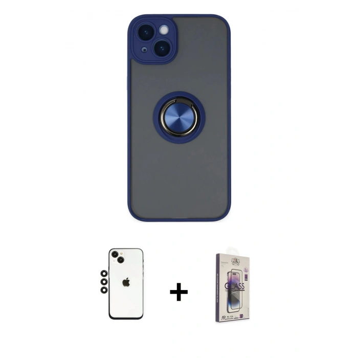 MARSİLYAN™- iPhone 14 Kılıf Yörünge Çizgi - Siyah Bilvis 3D Cam Ekran Koruyucu + Shine Kamera Lens - SH