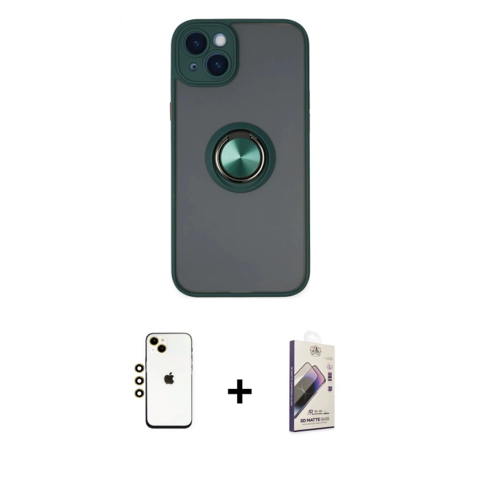 MARSİLYAN™- iPhone 14 Kılıf Yörünge Çizgi - Siyah Bilvis 3D Mat Cam Ekran Koruyucu + Shine Kamera Lens - GD