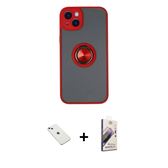 MARSİLYAN™- iPhone 14 Kılıf Yörünge Çizgi - Siyah Bilvis 3D Mat Cam Ekran Koruyucu + Diamond Kamera Lens - SABE