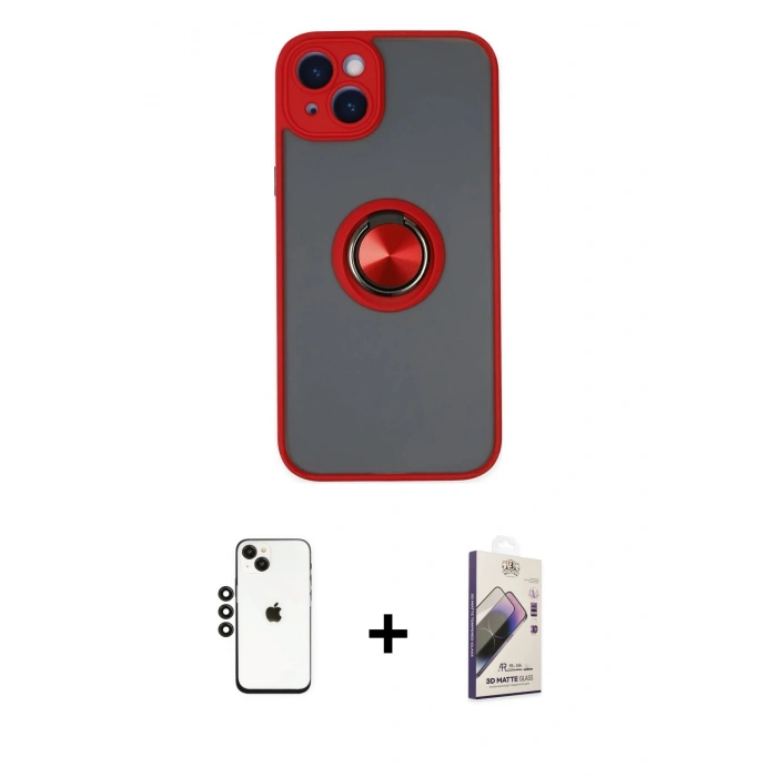 MARSİLYAN™- iPhone 14 Kılıf Yörünge Çizgi - Siyah Bilvis 3D Mat Cam Ekran Koruyucu + Shine Kamera Lens - SH